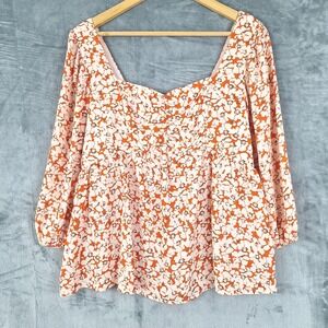 Womens Top XL Floral‎ Smocked Boho Milkmaid Peasant Ruched Babydoll Bloomcore